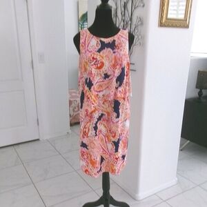 J. Jill Tiered Popover Sleeveless Dress Paisley Orange Pink Navy Blue S
